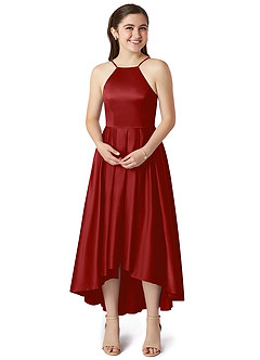 Azazie Jemima Junior A-Linie mit Taschen Stretch-Satin Kleid Granatapfelrot image4