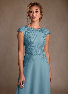 Azazie Christi Mother of the Bride Dresses Moody Blue A-Line Lace Chiffon Dress image5