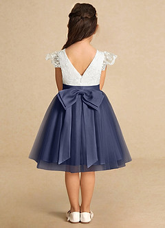 Azazie Vetty Flower Girl Dresses Ivory Stormy A-Line Lace Tulle Dress image7