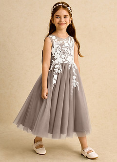 Azazie Sundae Flower Girl Dresses Taupe Ball-Gown Lace Dress image4