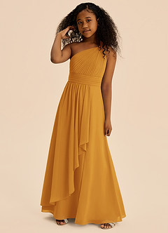 Azazie Skye Junior Butterscotch A-Line Pleated Chiffon Dress image4