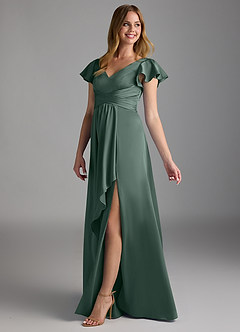 Azazie Omari Bridesmaid Dresses Sea Moss A-Line Stretch Satin Dress image5