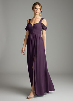 Azazie Lianne Bridesmaid Dresses Plum A-Line Off the Shoulder Chiffon Dress image4