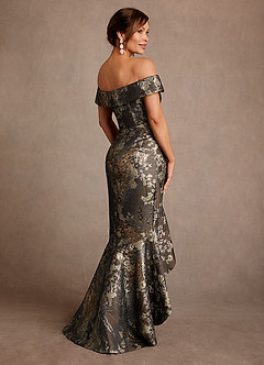 Azazie Winnetka Klänningar till brudens mor Klä Sjöjungfru i Blommig Jacquard Av axeln Mocha Coco image2