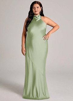 Azazie Velli Bridesmaid Dresses Dusty Sage Mermaid High Neck Stretch Satin Dress image6