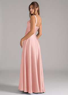 Azazie Shaude Bridesmaid Dresses Powder Pink A-Line Pleated Stretch Satin Dress image7