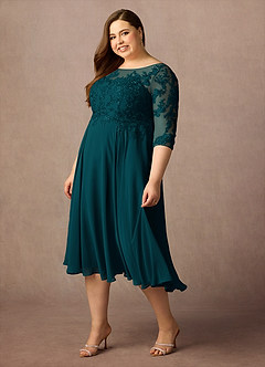 Azazie Marge Mother of the Bride Dresses Pine A-Line Scoop Lace Chiffon Dress image9