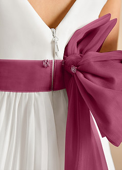 Azazie Margot Flower Girl Dresses Ivory Mulberry A-Line Pleated Chiffon Dress image9