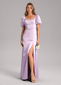 Azazie Fyona Bridesmaid Dresses Frosted Lilac A-Line Pleated Stretch Satin Dress image3