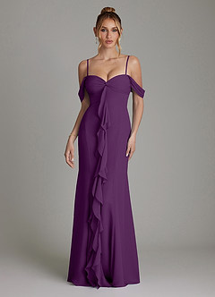 Azazie Karmela Bridesmaid Dresses Grape A-Line Off the Shoulder Chiffon Dress image4