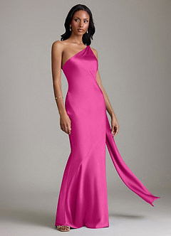 Azazie Galinda Brudtärnklänningar Klä av Sjöjungfru i Stretch Satin Ena axeln Fuchsia image5