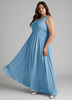 Azazie Flora Brautjungfernkleider A-Linie Plissee Chiffon Kleid Stahlblau image12