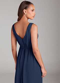 Azazie Tanicia Bridesmaid Dresses Dark Navy A-Line Pleated Chiffon Dress image6