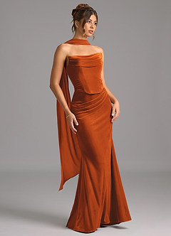 Azazie Sorrel Vestidos de damas de honor Vestido de Naranja Quemada de terciopelo de Corte Sirena Convertible con Corsé image4