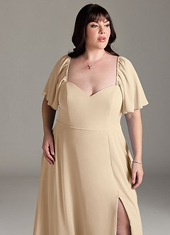 Azazie Chloe Robes de demoiselle d'honneur Robe Trapèze en Mousseline de soie Encolure en Forme de Cœur Champagne image12