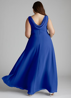 Azazie Karina Brautjungfernkleider A-Linie Plissee Chiffon Kleid Königsblau image9