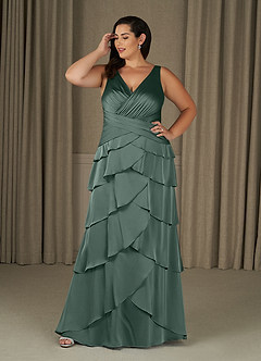 Azazie Viola Mother of the Bride Dresses Sea Moss A-Line Pleated Stretch Satin Dress image6