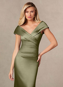 Azazie Ludlow Venta final Vestido de Pistacho de Satén Elástico de Corte Sirena con Plisado image6