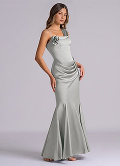 Azazie Inara 신부 들러리 드레스 인어 주름진 스트레치 새틴 바닥 길이 드레스 image5