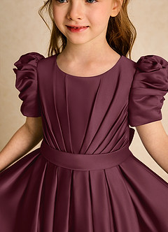 Azazie Miriam Flower Girl Dresses Cabernet Ball-Gown Pleated Matte Satin Dress image8