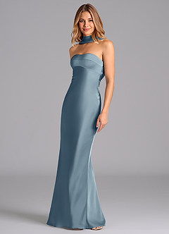 Azazie Lusinda Brudtärnklänningar Klä av Sjöjungfru i Stretch Satin Axelbandslös Dammblå image1