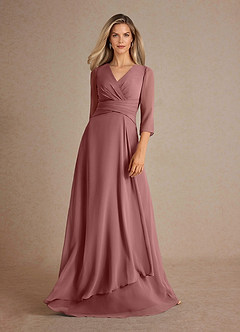 Azazie Mayfield Abiti per la Madre della Sposa Abito A-Line in Chiffon Plissettato Rosa Del Deserto image5