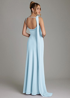 Azazie Jaya At-home Try On Dresses Sky Blue Sheath Pleated Chiffon Dress image2