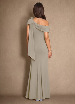 Azazie Myers Mother of the Bride Dresses Taupe Mermaid Pleated Stretch Crepe Dress image2