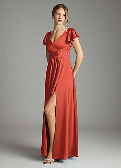Azazie Omari Bridesmaid Dresses Rust A-Line Stretch Satin Dress image4