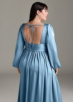 Azazie Norah Bridesmaid Dresses Steel Blue A-Line Stretch Satin Dress image13
