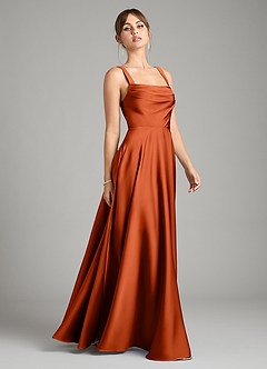 Azazie Shaude Bridesmaid Dresses Paprika A-Line Pleated Stretch Satin Dress image7