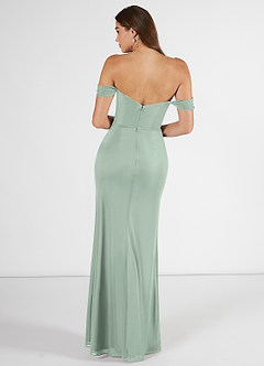 Azazie Kit Jurken voor bruidsmeisjes Jurk van Mesh met Zeemeermin Off the Shoulder Agave image2