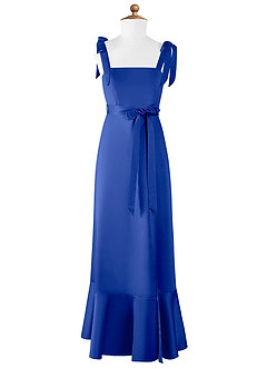Azazie Barbara Junior Abito A-Line in Raso Opaco Fiocco Blu Reale image6