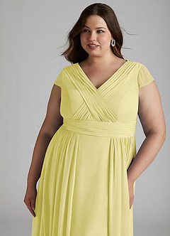 Azazie Organa Bridesmaid Dresses Lemon Sorbet A-Line Pleated Chiffon Dress image11