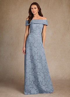 Azazie Medford Mother of the Bride Dresses Dusty Blue A-Line Off the Shoulder Floral Burnout Dress image4