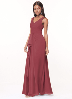 Azazie Julianna At-home Try On Dresses Butterscotch A-Line Chiffon Dress image3