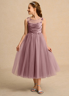 Azazie Snowball Girl Jurken voor bloemenmeisjes Baljurk Jurk van Tule Geplooid Stoffige Roos image3