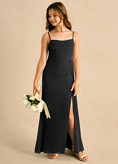 Azazie Moxie Girls Formal Flower Girl Dresses Black A-Line Lace Chiffon Dress image5
