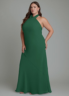 Azazie Velli Bridesmaid Dresses Dark Green Mermaid High Neck Chiffon Dress image12