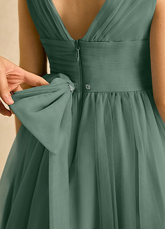 Azazie Macaron Jurken voor bloemenmeisjes A-Lijn Jurk van Tule Geplooid Eucalyptus image6