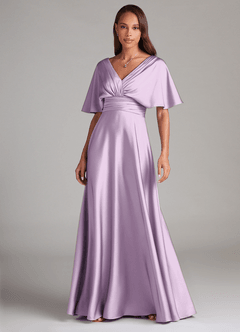 Azazie Pamela Vestidos de damas de honor Vestido de Lila Esmerilada de Satén Elástico de Corte en A con Plisado image1