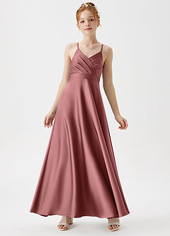 Azazie Avelina Junior Amethyst A-Line Pleated Stretch Satin Dress image1