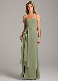 Azazie Tahlia Bridesmaid Dresses Pistachio A-Line with Belt Chiffon Dress image5