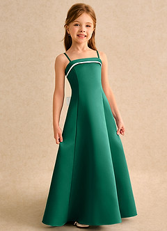 Azazie Izel Girls Formal vestidos de niña de las flores Vestido de Marfil Esmeralda de Satin Mate de Corte en A con Plisado image3