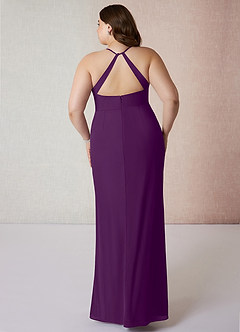Azazie Becca Bridesmaid Dresses Grape Sheath V-Neck Chiffon Dress image8
