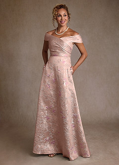 Azazie Lacey vestidos de madre de la novia Vestido de Jacquard Coral de Jacquard Floral de Corte en A con Vestidos sin tirantes image4