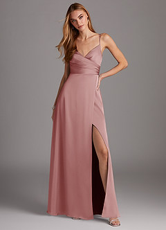 Azazie Calissa Bridesmaid Dresses Dusty Rose A-Line V-Neck Pleated Stretch Satin Dress image3