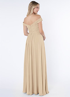 Azazie Audrianna Brautjungfernkleider Wandelbar A-Linie Schulterfrei gerafft Chiffon Kleid Champagner image4