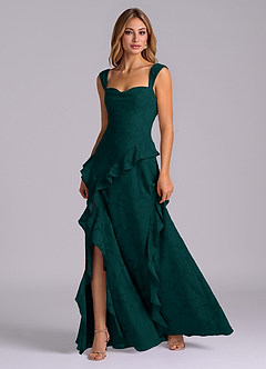 Azazie Sloane Bridesmaid Dresses Pine A-Line Sweetheart Neckline Floral Burnout Dress image3