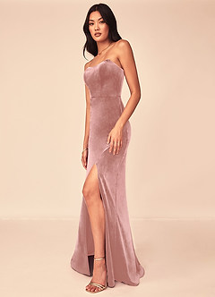 Azazie Nereda Robes de demoiselle d'honneur Robe Trapèze Convertible en velours Sans bretelle Rose Poussiéreuse image7